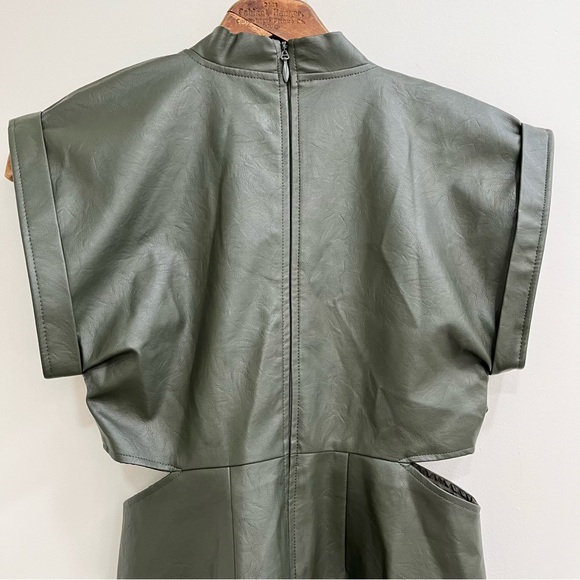 Anthropologie Eva Franco Faux Vegan Leather Dress with Cutouts Green Size 4 - Picture 5 of 12